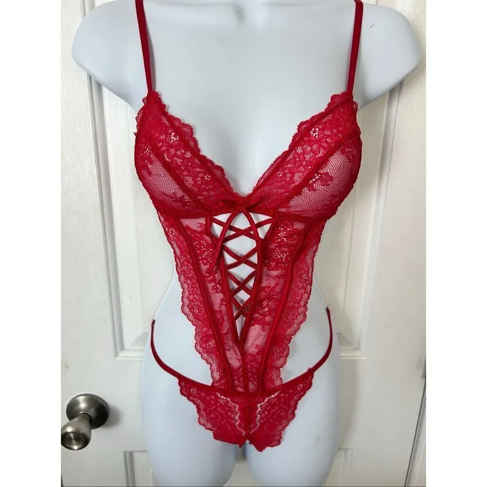 Victoria's Secret 11200755 Lace-Up Crotchless Teddy - Very Sexy Sz small 86Q4 Re